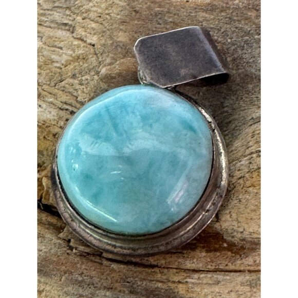 Sterling Silver 925 Larimar Round Pendant With Bail For Necklace Jewelry - Picture 7 of 9